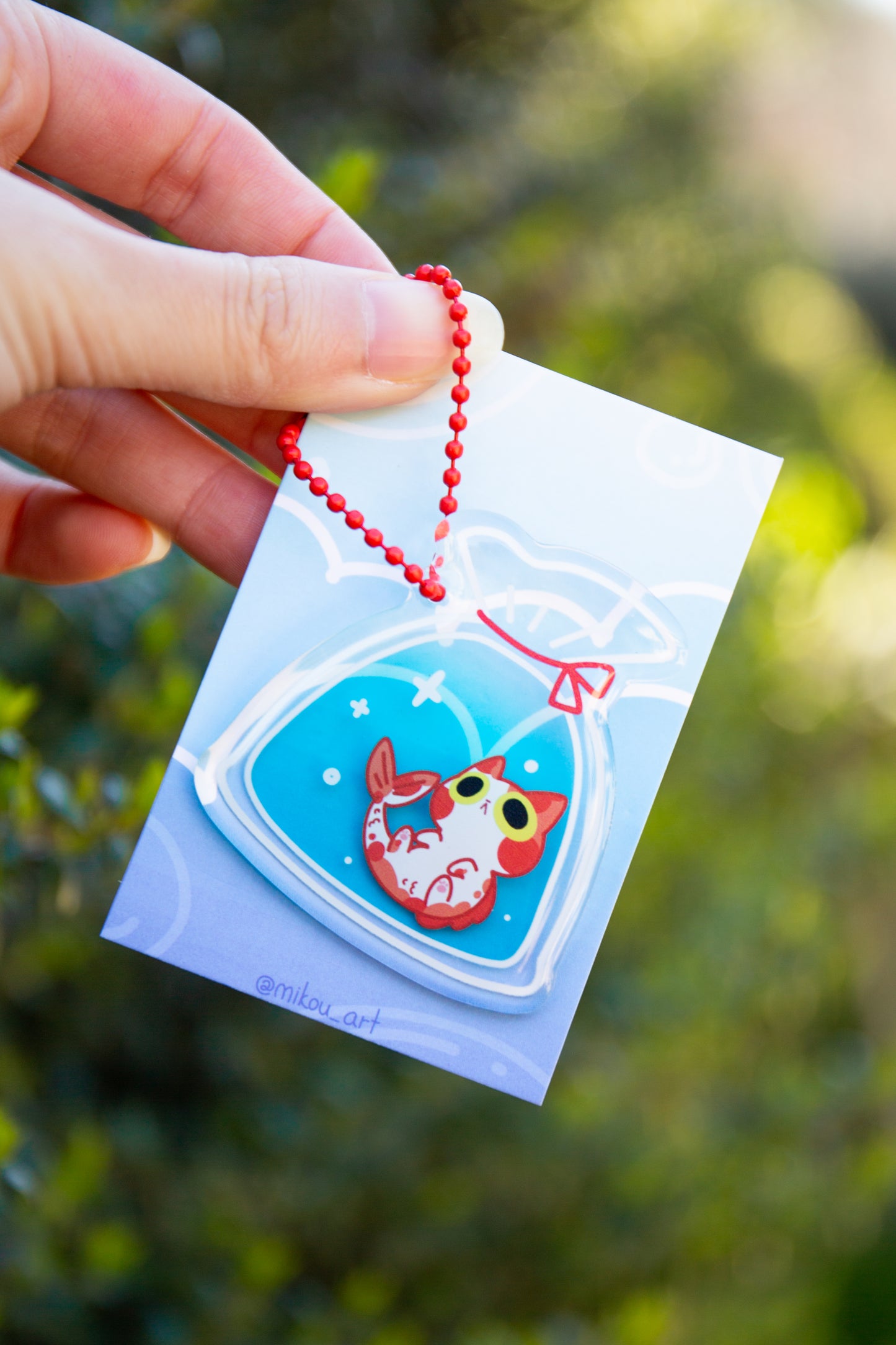 Goldfish Cat Bag Epoxy Acrylic Keychain, Phone Charm, Gift for Cat lover, Gift for her, Mikou Original Art
