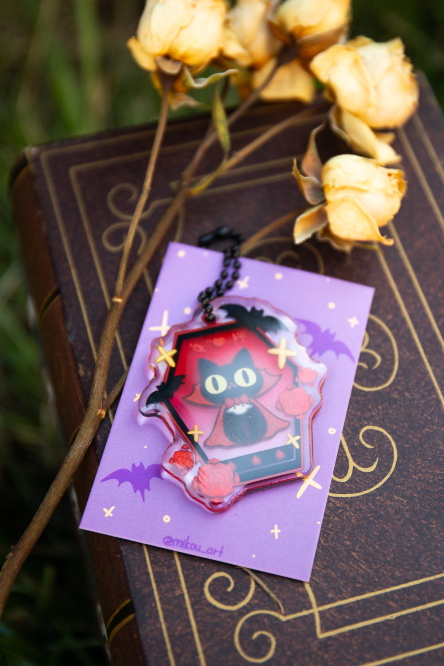 Tamagotchi Vampire Cat Epoxy Acrylic Keychain, Phone Charm, Gift for Cat lover, Gift for her, Mikou Original Art
