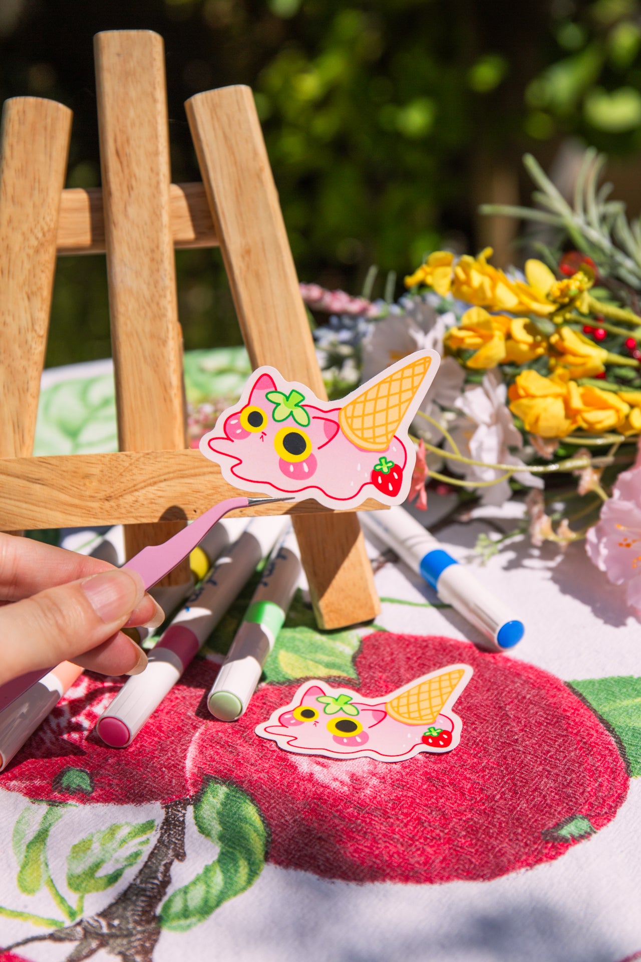 Vinyl Sticker | Melting Strawberry Ice Cream Kitty | 3 inch | Waterproof & Fade-Resistant |