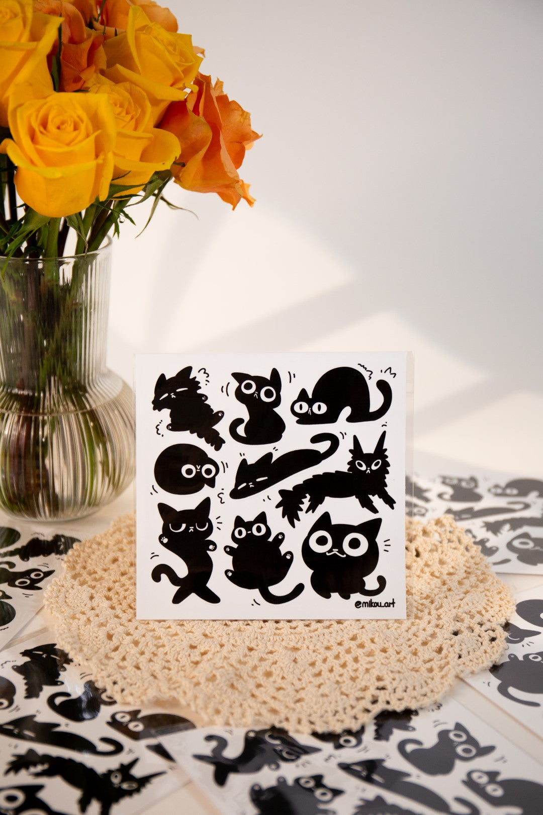 Sticker Sheet | Black Cat Meme Collage | 5.5x5.5 inch | Waterproof, and Fade-Resistant | Gift for Cat Lovers | Mikou Original Art