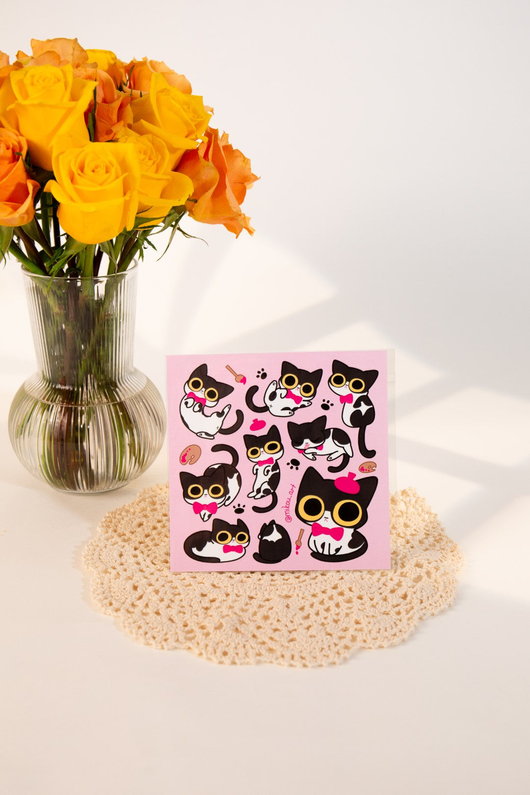 Sticker Sheet | Tuxedo Cat "Mayer" Collage | 5.5x5.5 inch | Waterproof & Fade-Resistant | Gift for Cat Lovers | Mikou Original Art