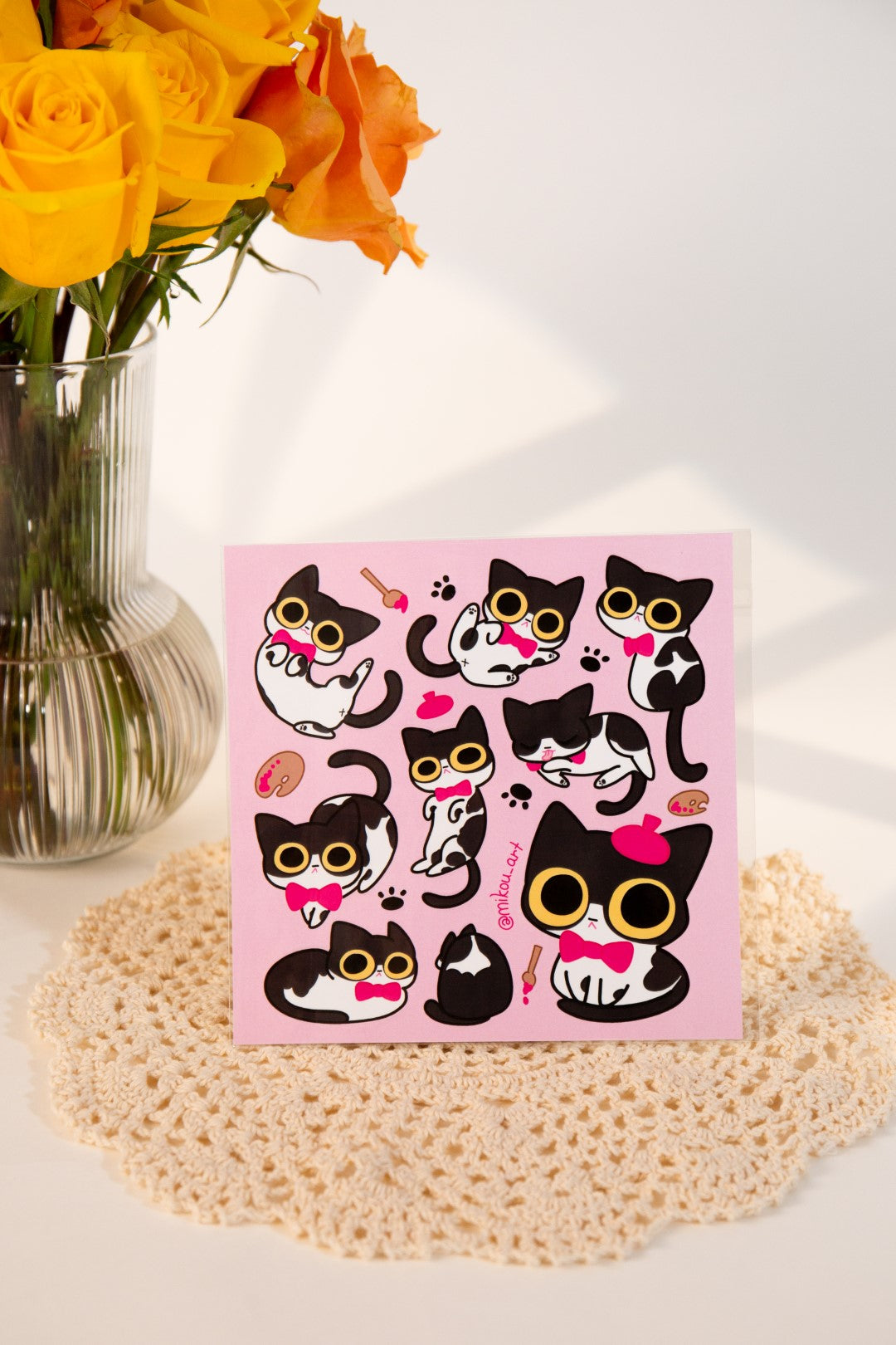 Sticker Sheet | Tuxedo Cat "Mayer" Collage | 5.5x5.5 inch | Waterproof & Fade-Resistant | Gift for Cat Lovers | Mikou Original Art