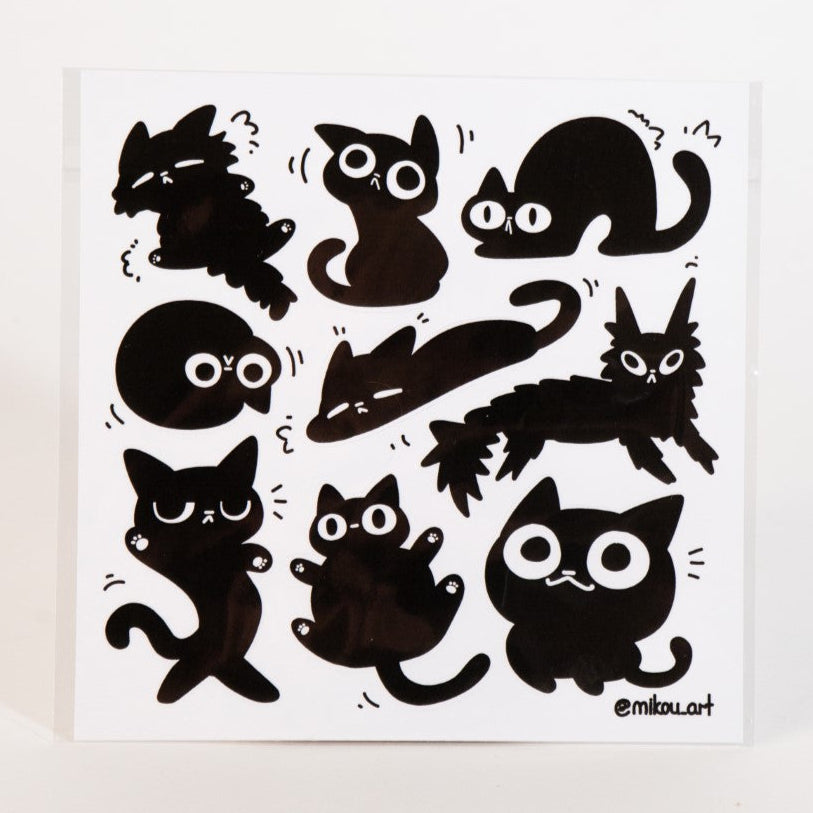 Sticker Sheet | Black Cat Meme Collage | 5.5x5.5 inch | Waterproof, and Fade-Resistant | Gift for Cat Lovers | Mikou Original Art