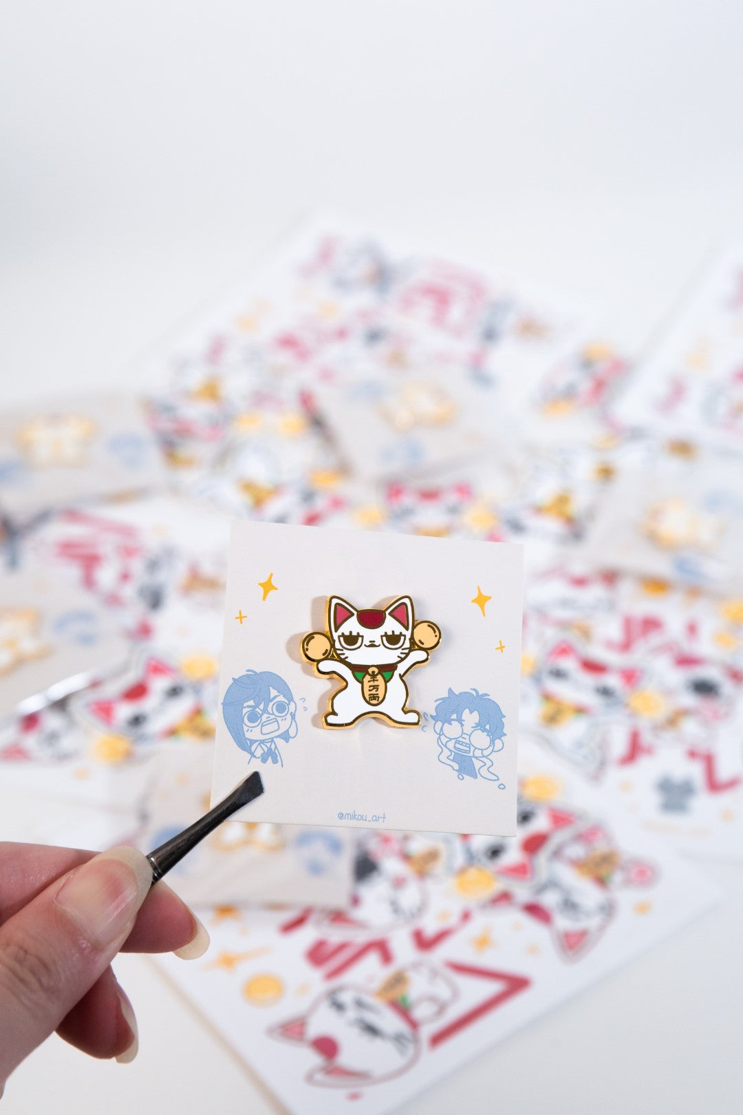 Lucky Cat holding balls Enamel Pin | "Granny" Anime Inspired | Mikou Art