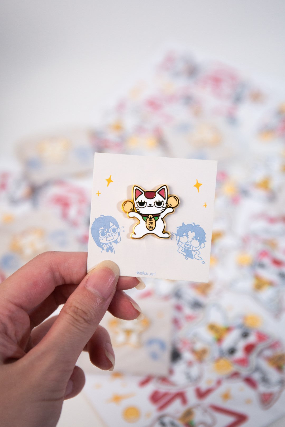 Lucky Cat holding balls Enamel Pin | "Granny" Anime Inspired | Mikou Art