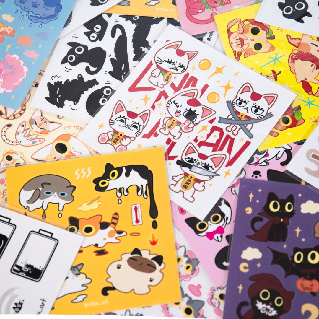 Sticker Sheet | Maneki Neko "Granny" | 5.5x5.5 inch | Waterproof & Fade-Resistant | Gift for Cat Lovers | Mikou Original Art