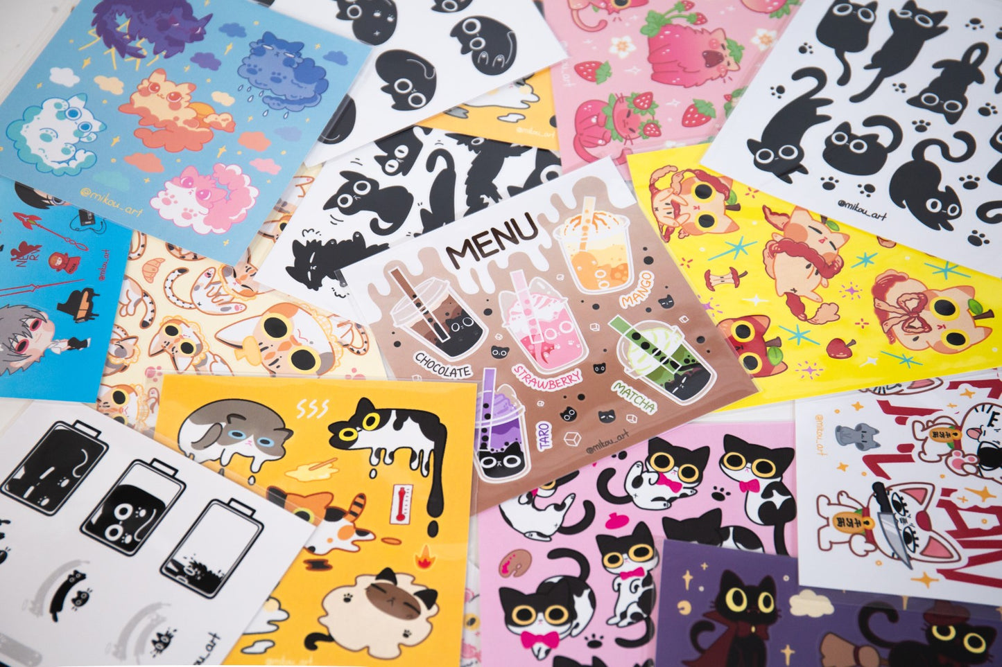 Sticker Sheet | Black Cat Meme Collage | 5.5x5.5 inch | Waterproof, and Fade-Resistant | Gift for Cat Lovers | Mikou Original Art