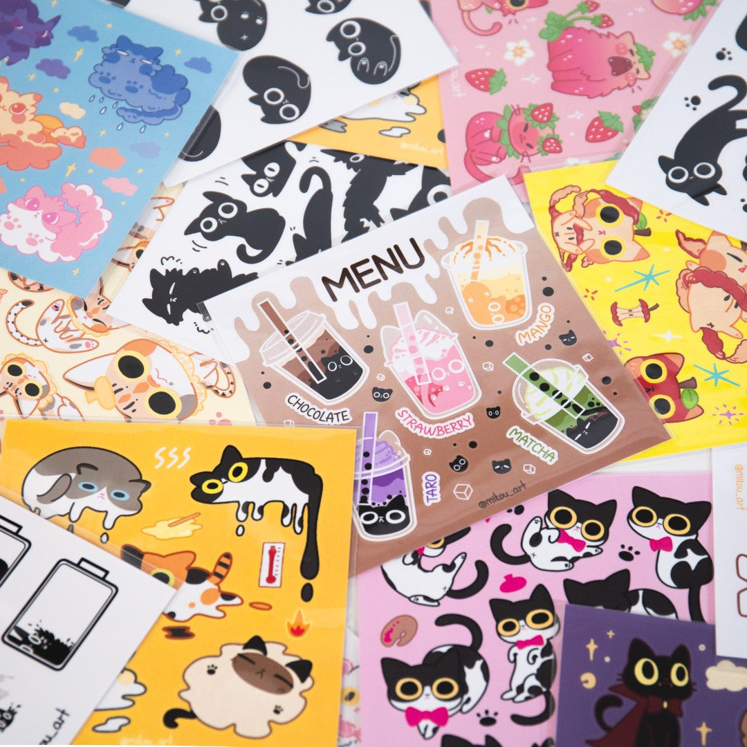 Sticker Sheet | Black Cat Meme Collage | 5.5x5.5 inch | Waterproof, and Fade-Resistant | Gift for Cat Lovers | Mikou Original Art