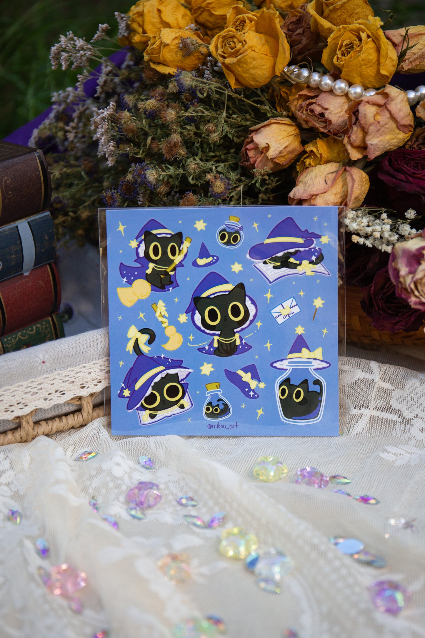 Magic Wizard Cat Sticker Sheet: Waterproof Halloween Cat Art (5.5x5.5 inch)
