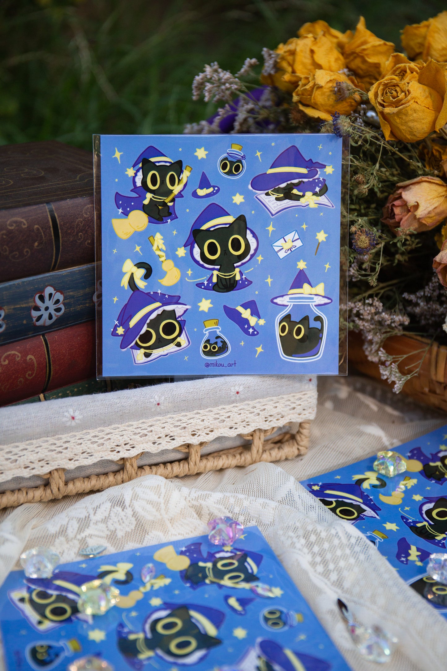 Magic Wizard Cat Sticker Sheet: Waterproof Halloween Cat Art (5.5x5.5 inch)