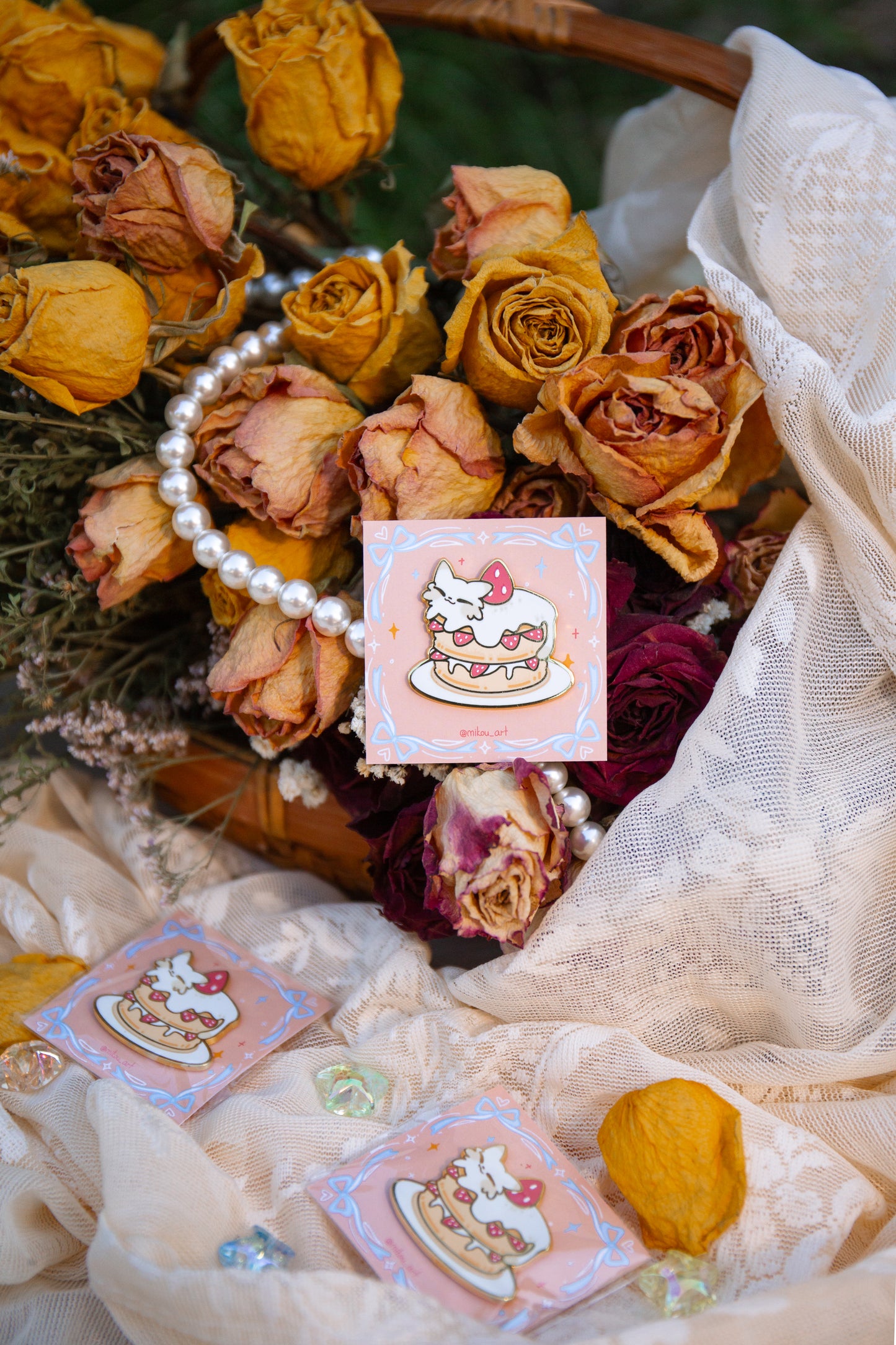 Strawberry Pan Cake Cat Enamel Pin | Liquid Cat Series | Mikou Original Art