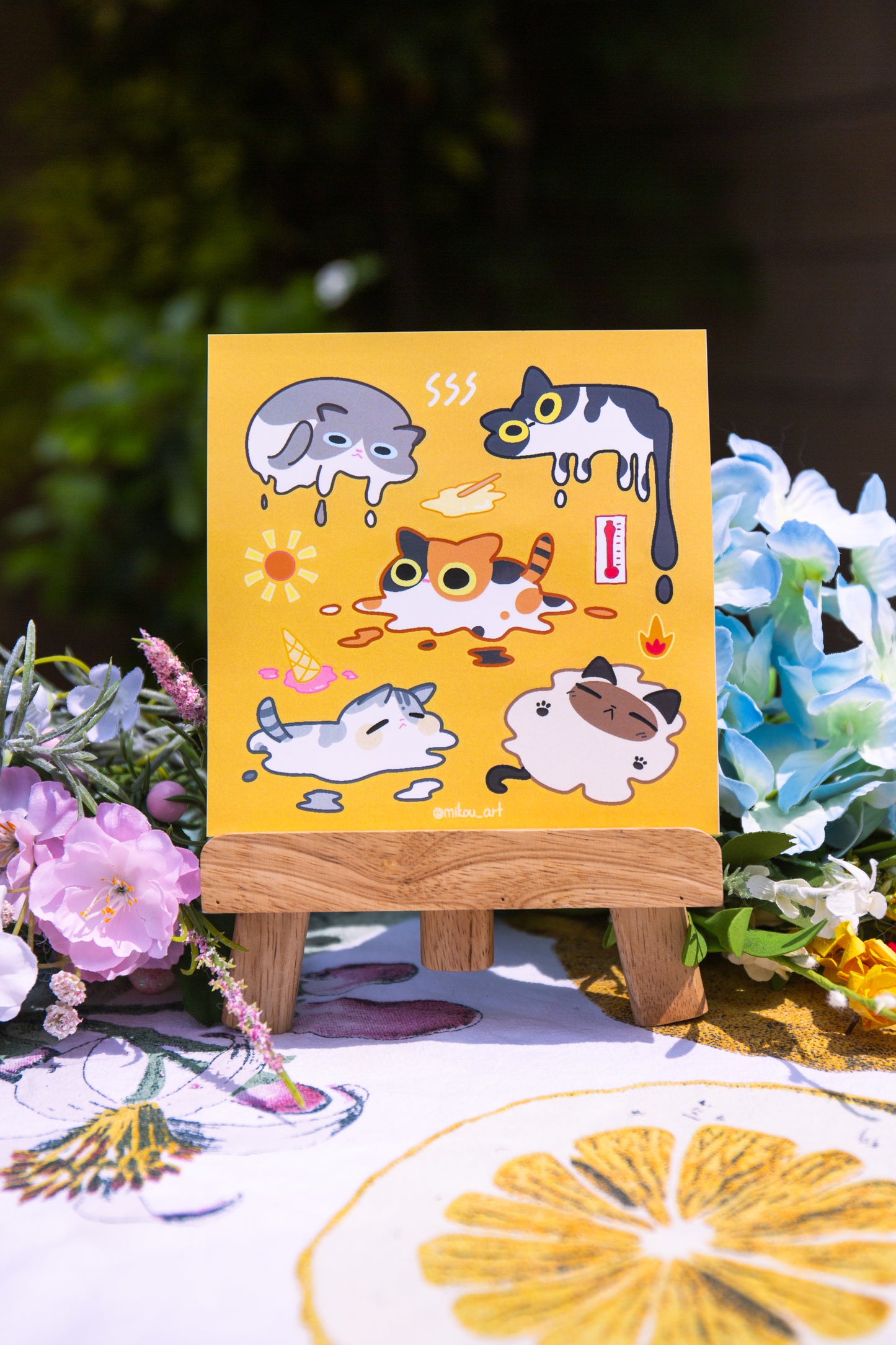 Sticker Sheet | Melting Cat Collage | 5.5x5.5 inch | Waterproof & Fade-Resistant | Gift for Cat Lovers | Mikou Original Art