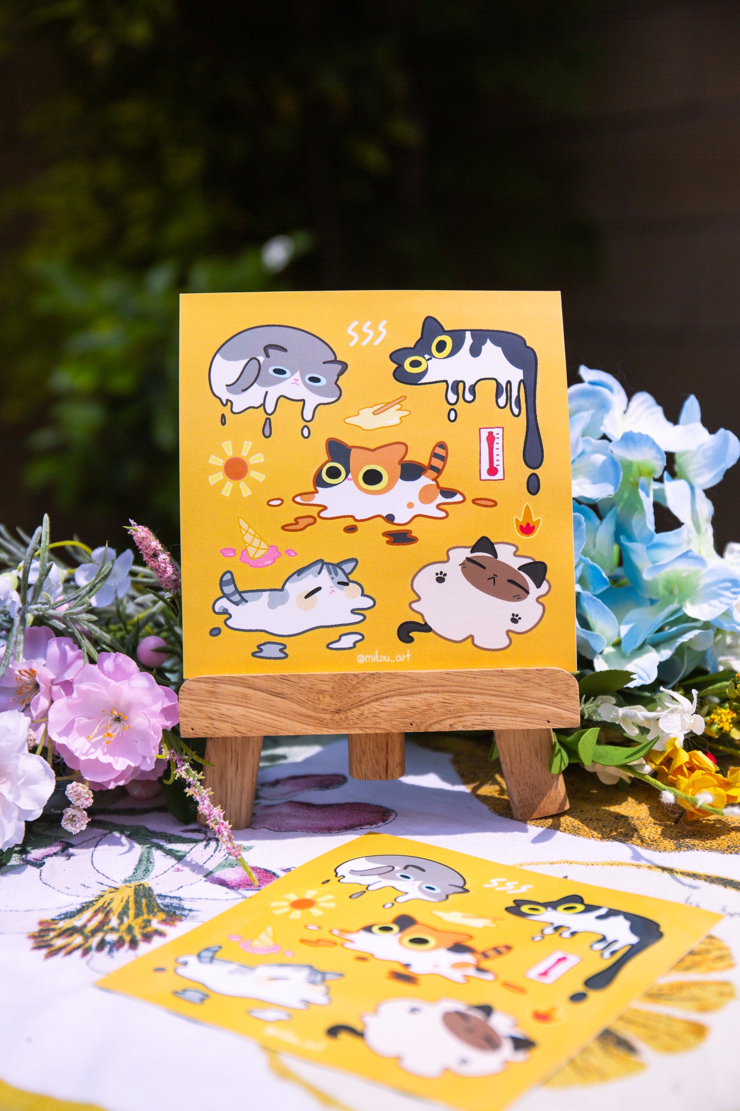 Sticker Sheet | Melting Cat Collage | 5.5x5.5 inch | Waterproof & Fade-Resistant | Gift for Cat Lovers | Mikou Original Art