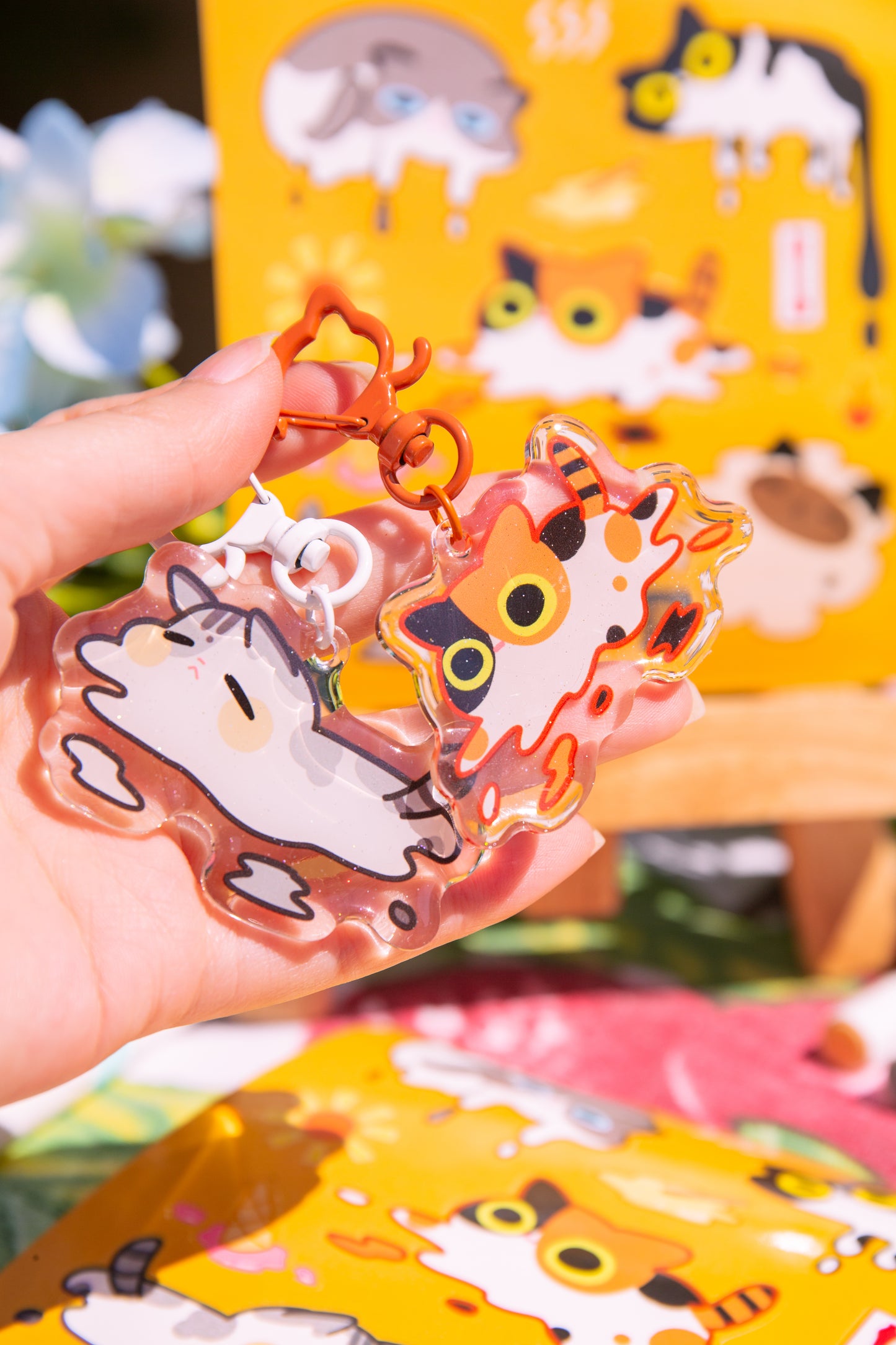 Melting Calico Cat Epoxy Acrylic Keychain/Charm | Mikou Original Art
