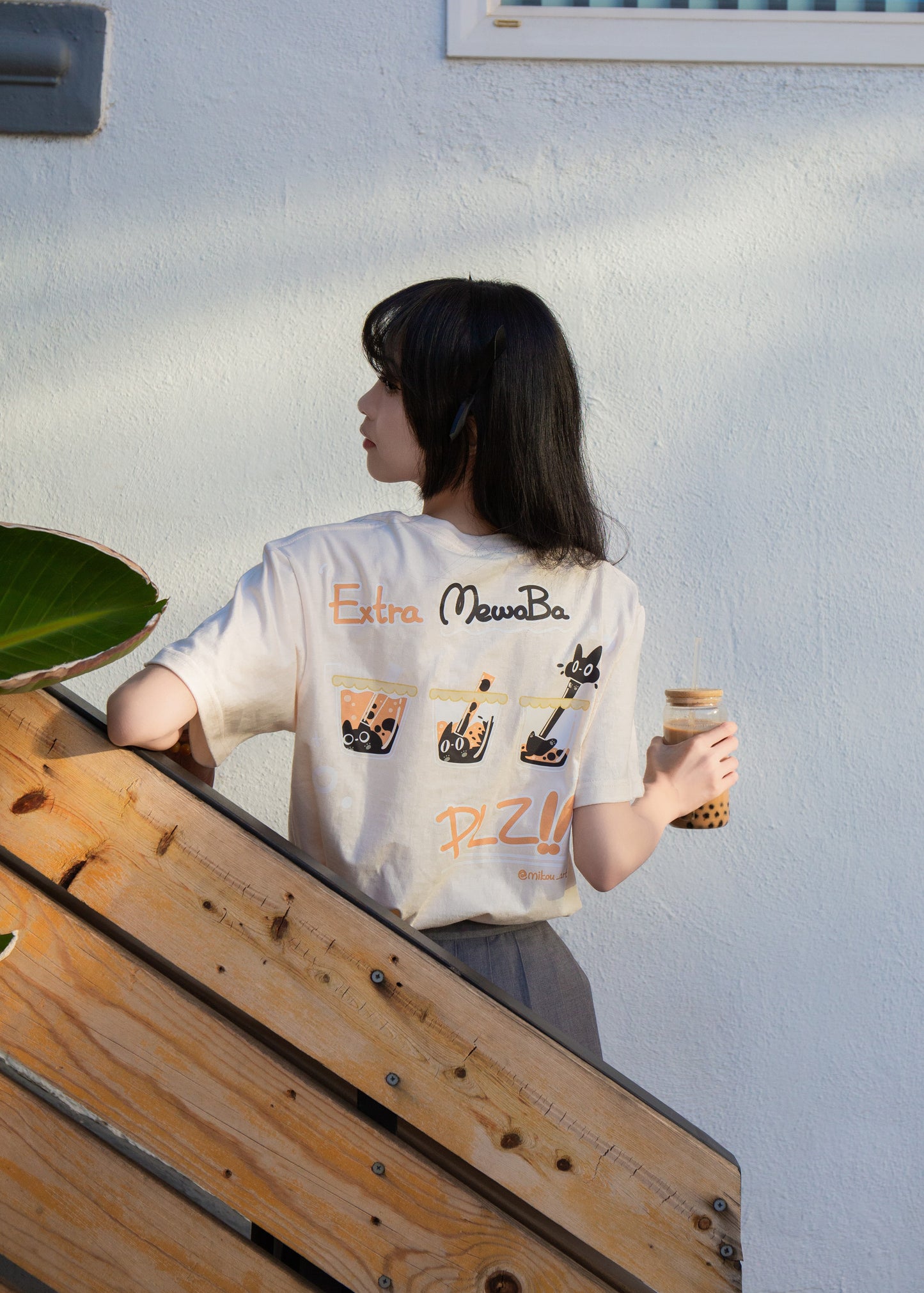Cute Mewoba Oversized T-Shirt | Double-Sided Pattern | Boba Cat | Unisex Tee | Mikou Original Art