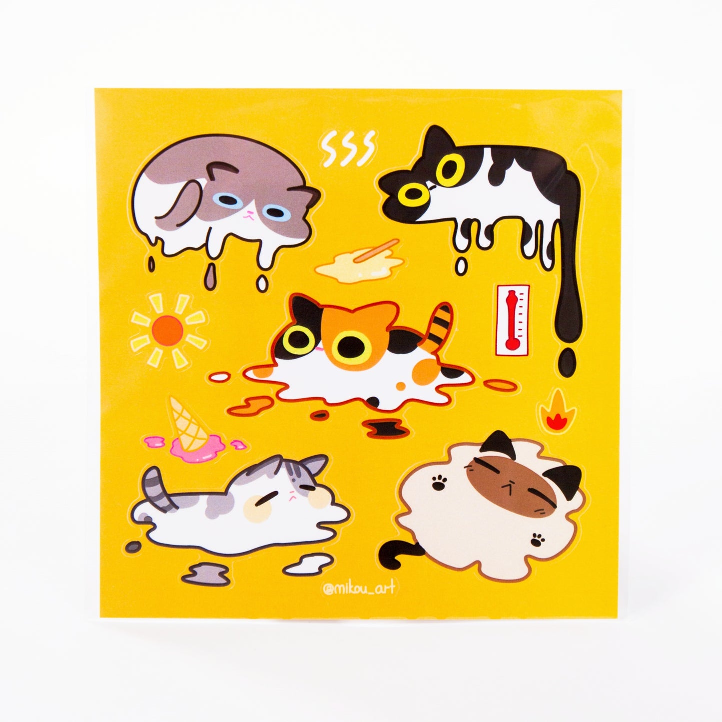 Sticker Sheet | Melting Cat Collage | 5.5x5.5 inch | Waterproof & Fade-Resistant | Gift for Cat Lovers | Mikou Original Art