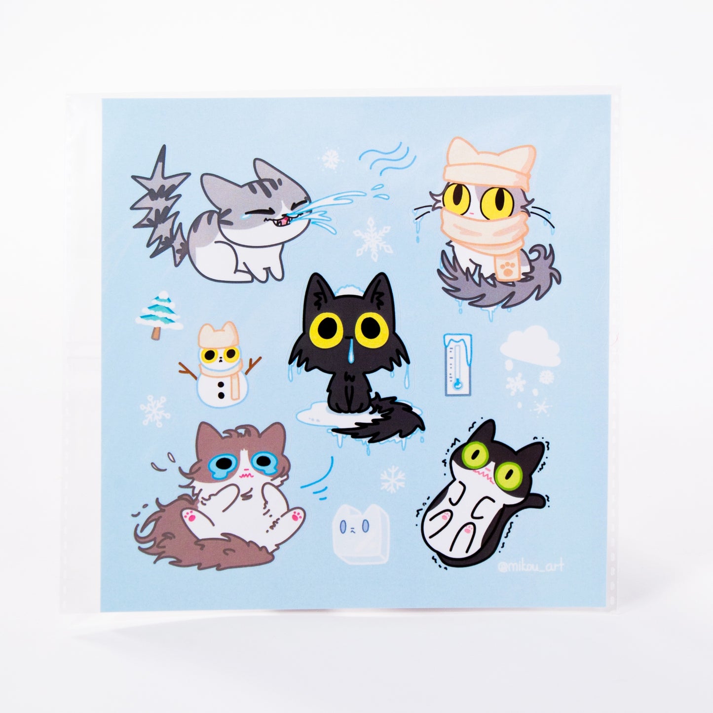 Sticker Sheet | Freezing Cat Collage | 5.5x5.5 inch | Waterproof & Fade-Resistant | Gift for Cat Lovers | Mikou Original Art