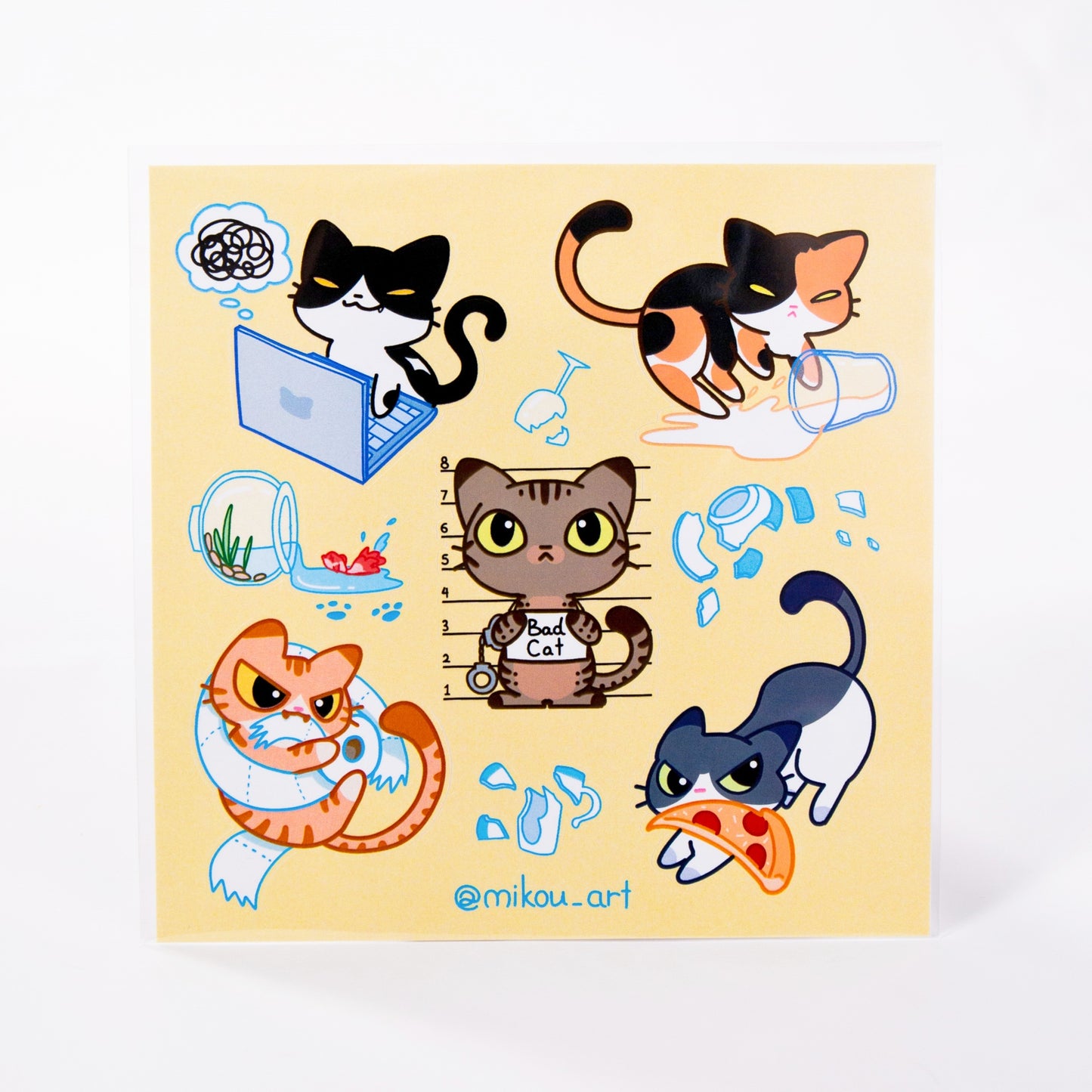 Sticker Sheet | Bad Cats Collage | 5.5x5.5 inch | Mikou Original Art