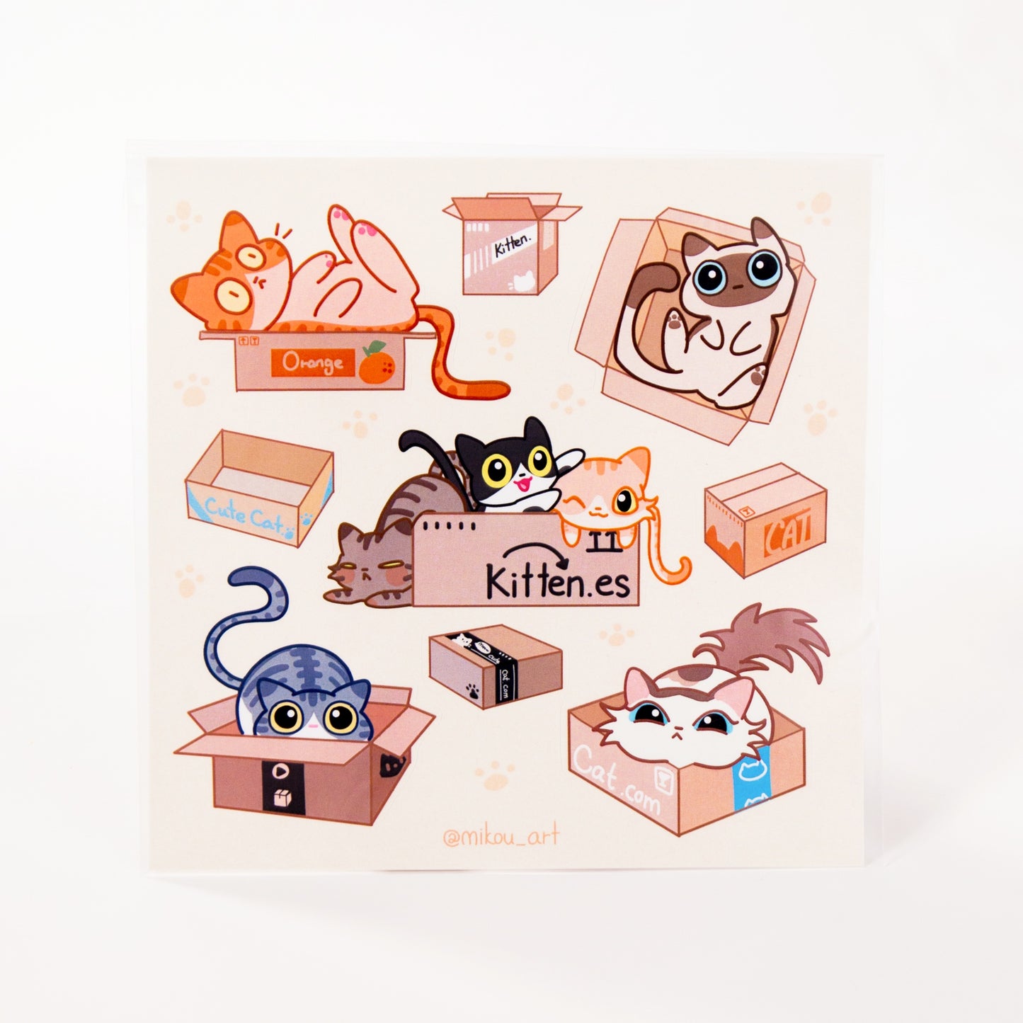 Sticker Sheet | Cats in the Box Collage | 5.5x5.5 inch | Mikou Original Art