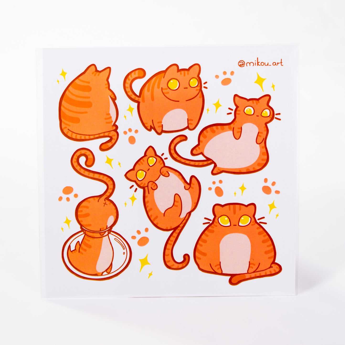 Chubby Orange Cat Collage Vinyl Sticker Sheet | 5.5x5.5 inch | Waterproof & Fade-Resistant | Mikou Original Art