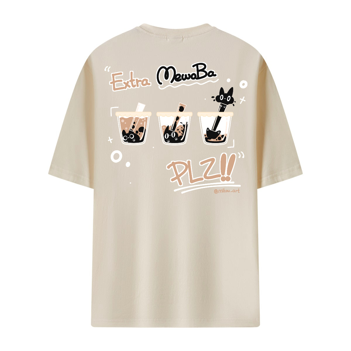 Cute Mewoba Oversized T-Shirt | Double-Sided Pattern | Boba Cat | Unisex Tee | Mikou Original Art