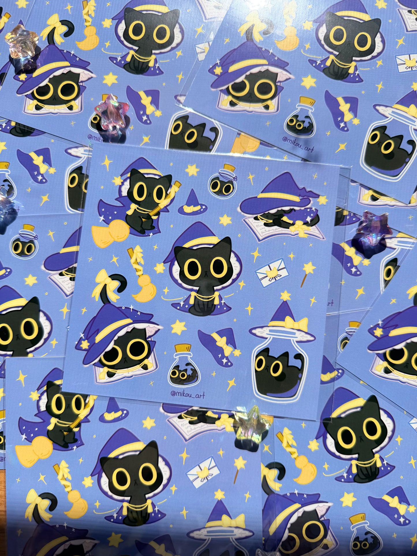 Magic Wizard Cat Sticker Sheet: Waterproof Halloween Cat Art (5.5x5.5 inch)