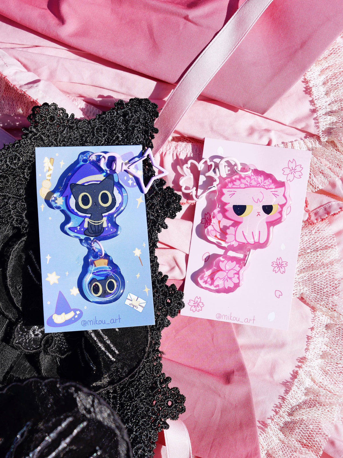 Sakura Cat Connection Keychain | Cherry Blossom Kitty | Double Charm