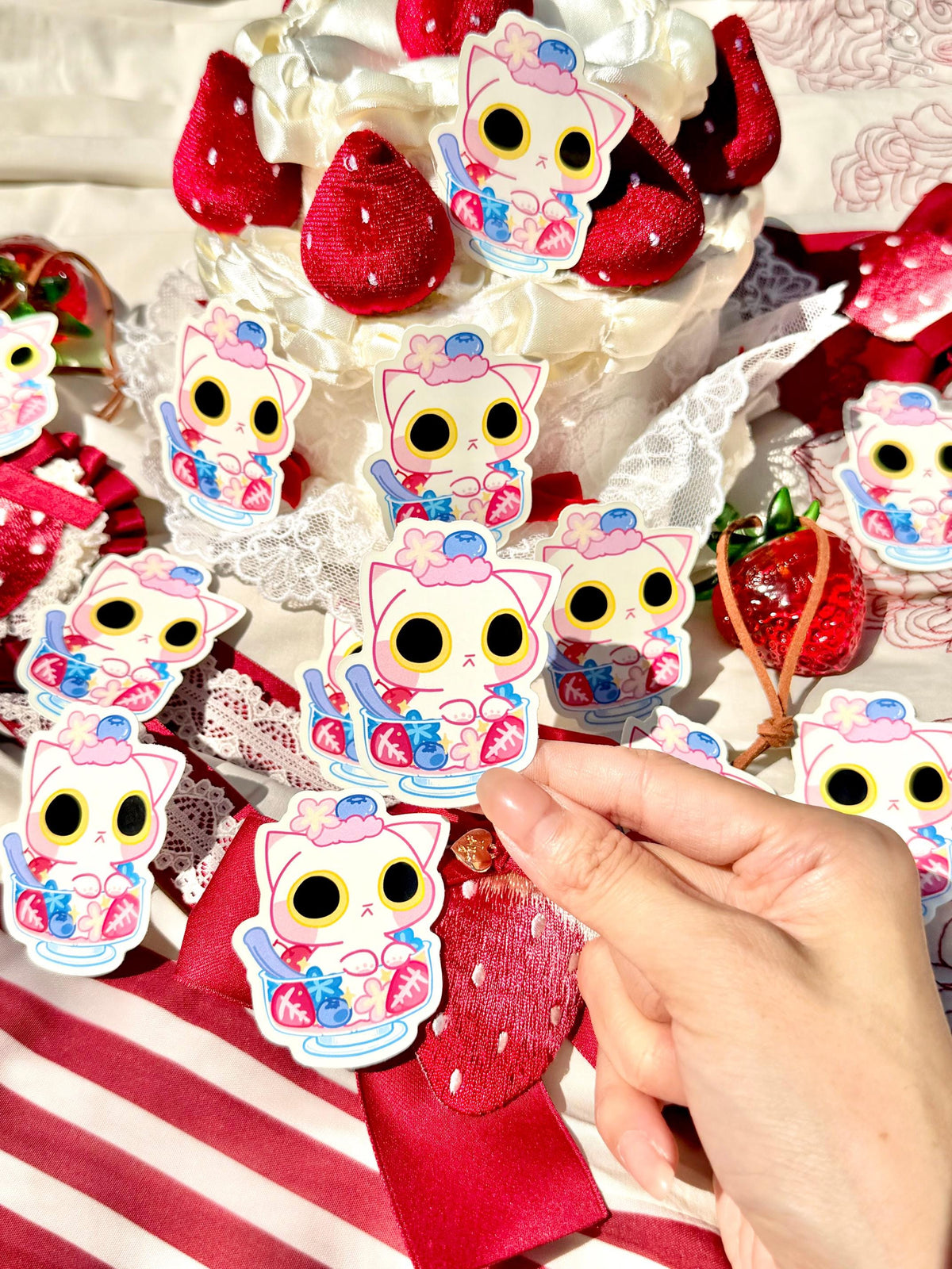 Strawberry Cat Parfait Vinyl Sticker | Kitty Dessert Sticker | 3 inch | Waterproof & Fade-Resistant