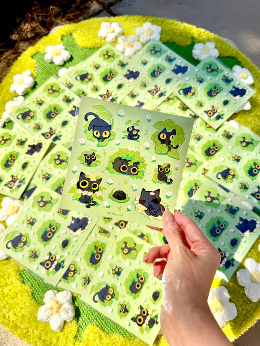 Black Cat Forest Sticker Sheet | Waterproof Vinyl Sheet (14x14cm)