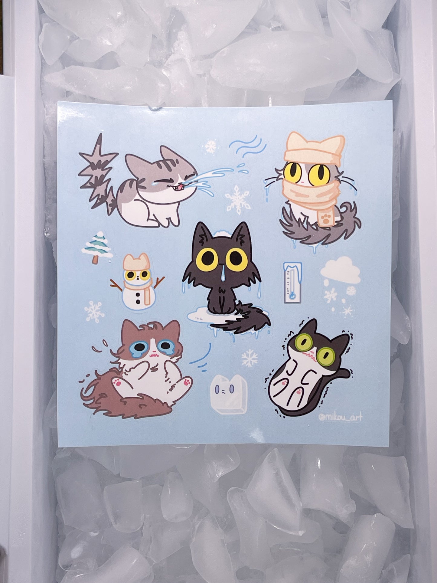 Sticker Sheet | Freezing Cat Collage | 5.5x5.5 inch | Waterproof & Fade-Resistant | Gift for Cat Lovers | Mikou Original Art