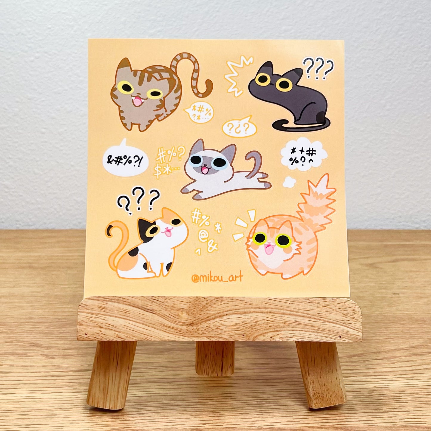 Ungrateful Cat Collage Vinyl Sticker Sheet | 5.5x5.5 inch | Mikou Original Art