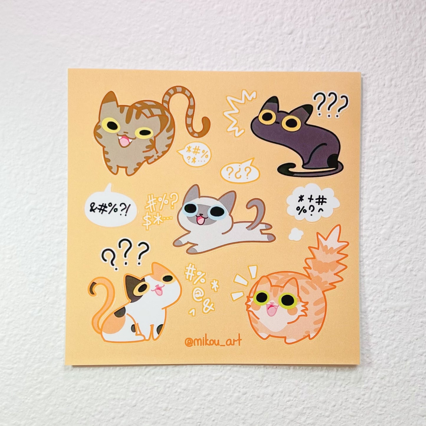 Ungrateful Cat Collage Vinyl Sticker Sheet | 5.5x5.5 inch | Mikou Original Art