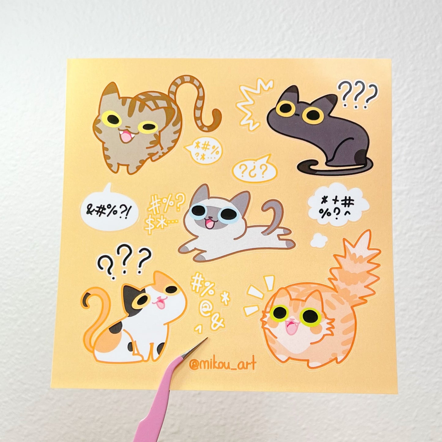 Ungrateful Cat Collage Vinyl Sticker Sheet | 5.5x5.5 inch | Mikou Original Art