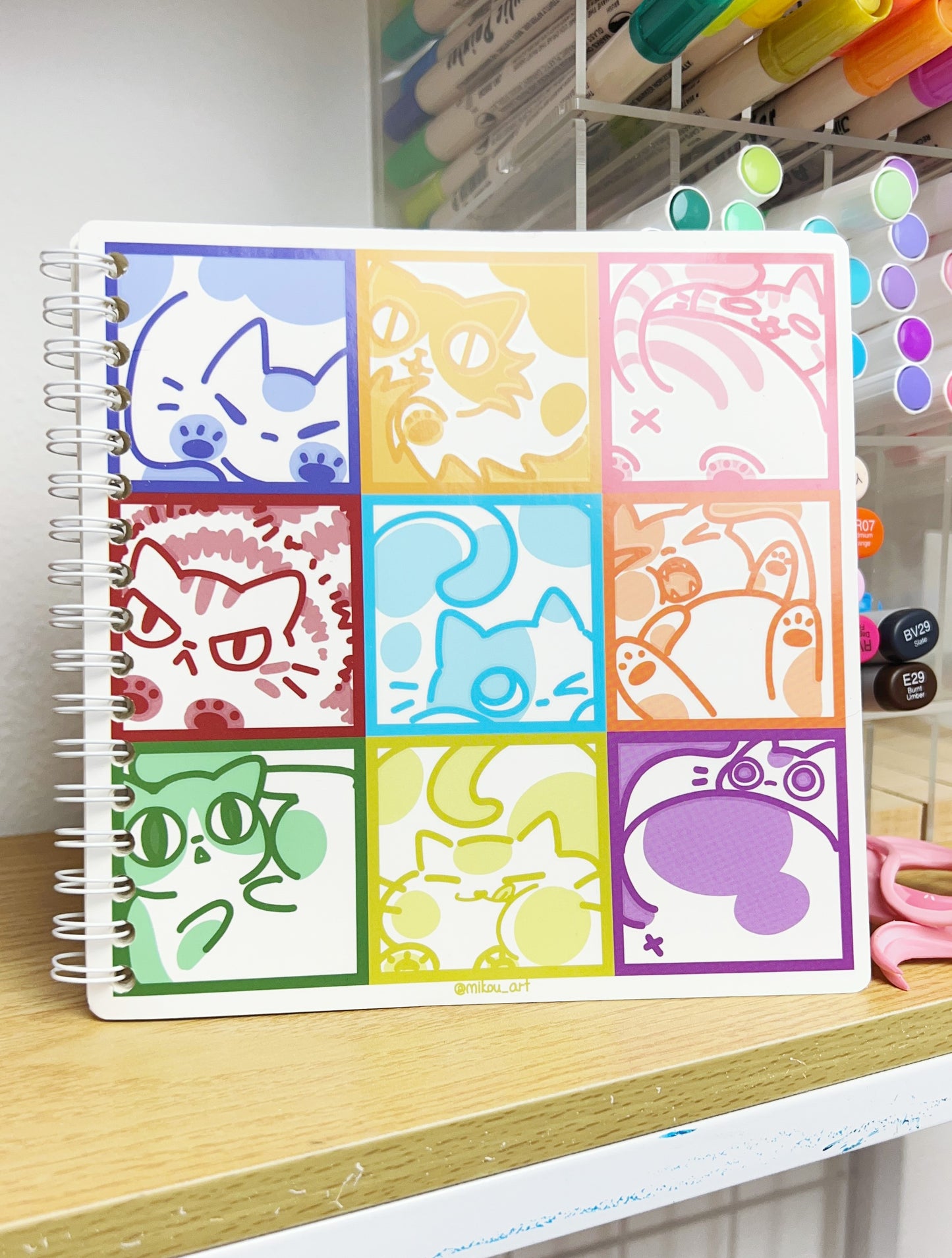 Cute Reusable Sticker Book | Cat In the Square | 6x6 | Double Sided | 40 Pages | Mikou Original Art8