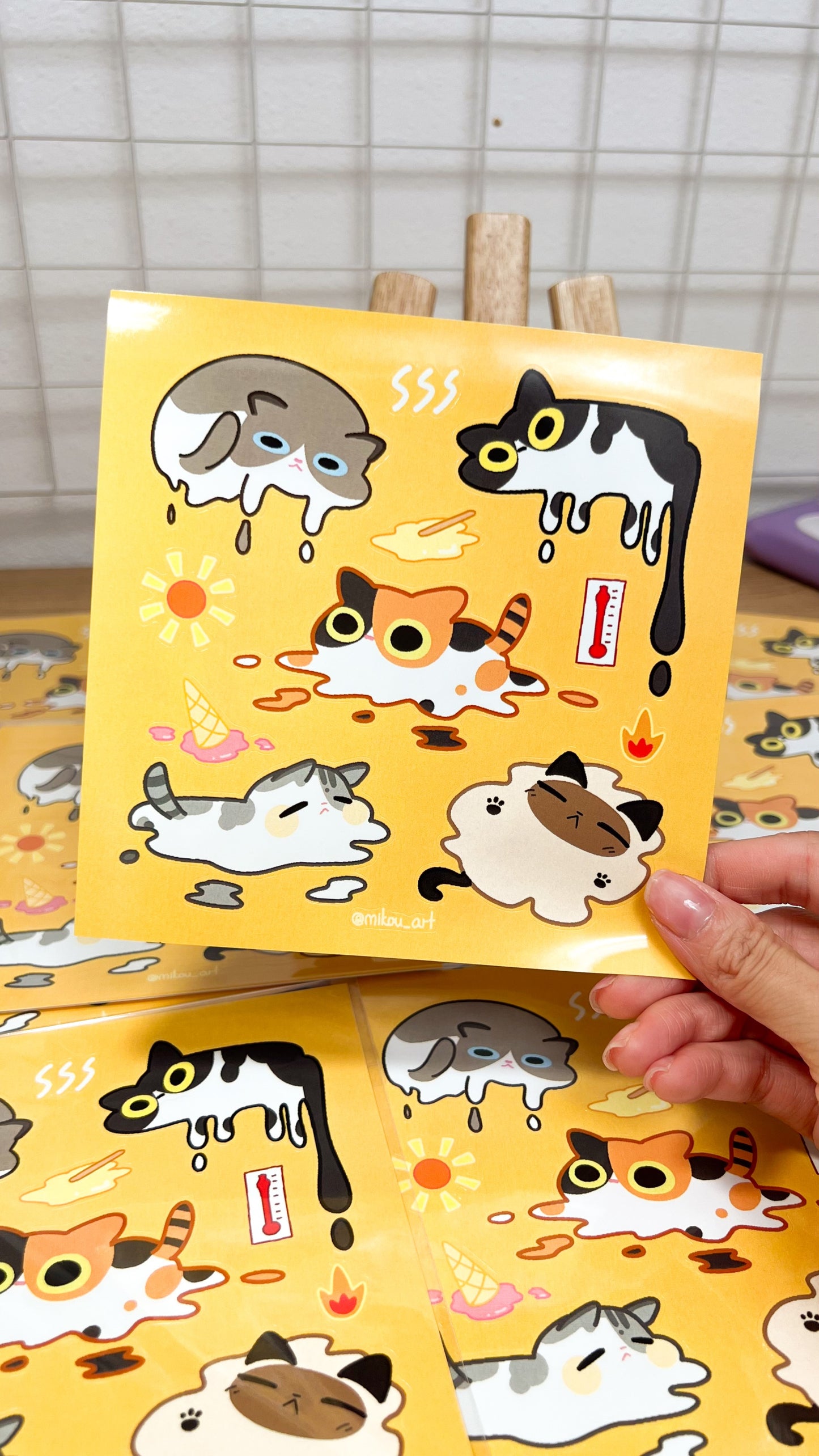 Sticker Sheet | Melting Cat Collage | 5.5x5.5 inch | Waterproof & Fade-Resistant | Gift for Cat Lovers | Mikou Original Art