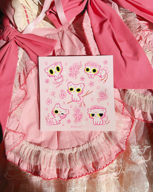 Sakura Cherry Blossom Cat Sticker Sheet