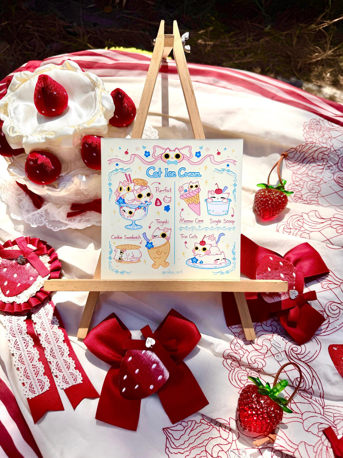 Cat Ice Cream Shop Sticker Sheet | Sweet Kitty | Waterproof Vinyl Sheet (14x14cm)