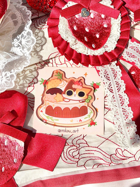 Celebration Cake Cat Magnet | Kitty Cake Fridge Magnet | Kawaii Dessert Cat Magnet