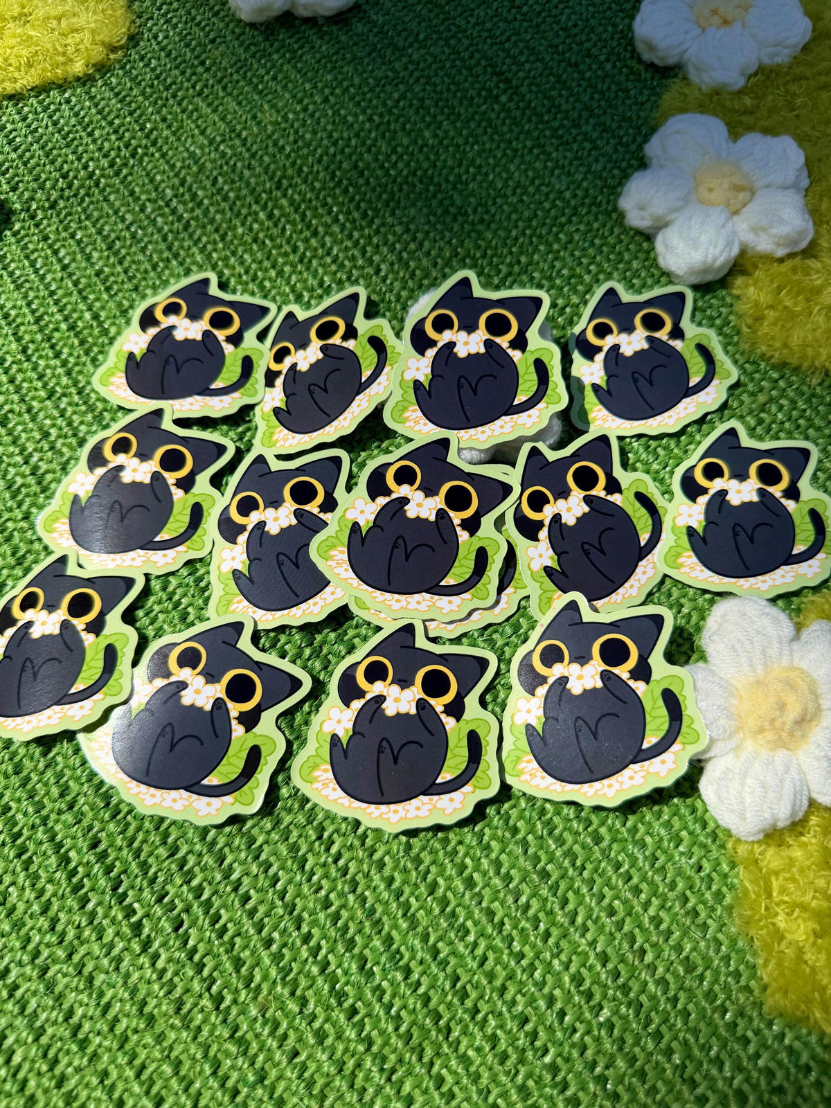 Black Cat and Flowers Vinyl Sticker | Floral Kitty Sticker | 3 inch | Waterproof & Fade-Resistant
