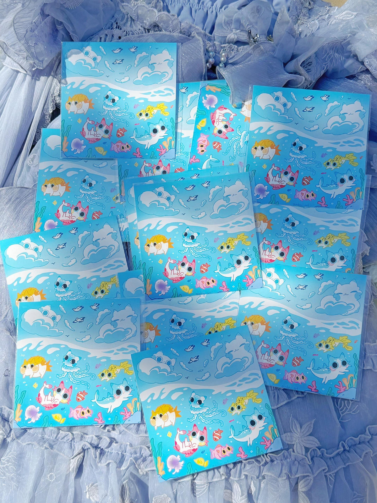 Mermaid Cat Sticker Sheet | Deep Sea Kitty | Waterproof Vinyl Sheet (14x14cm)