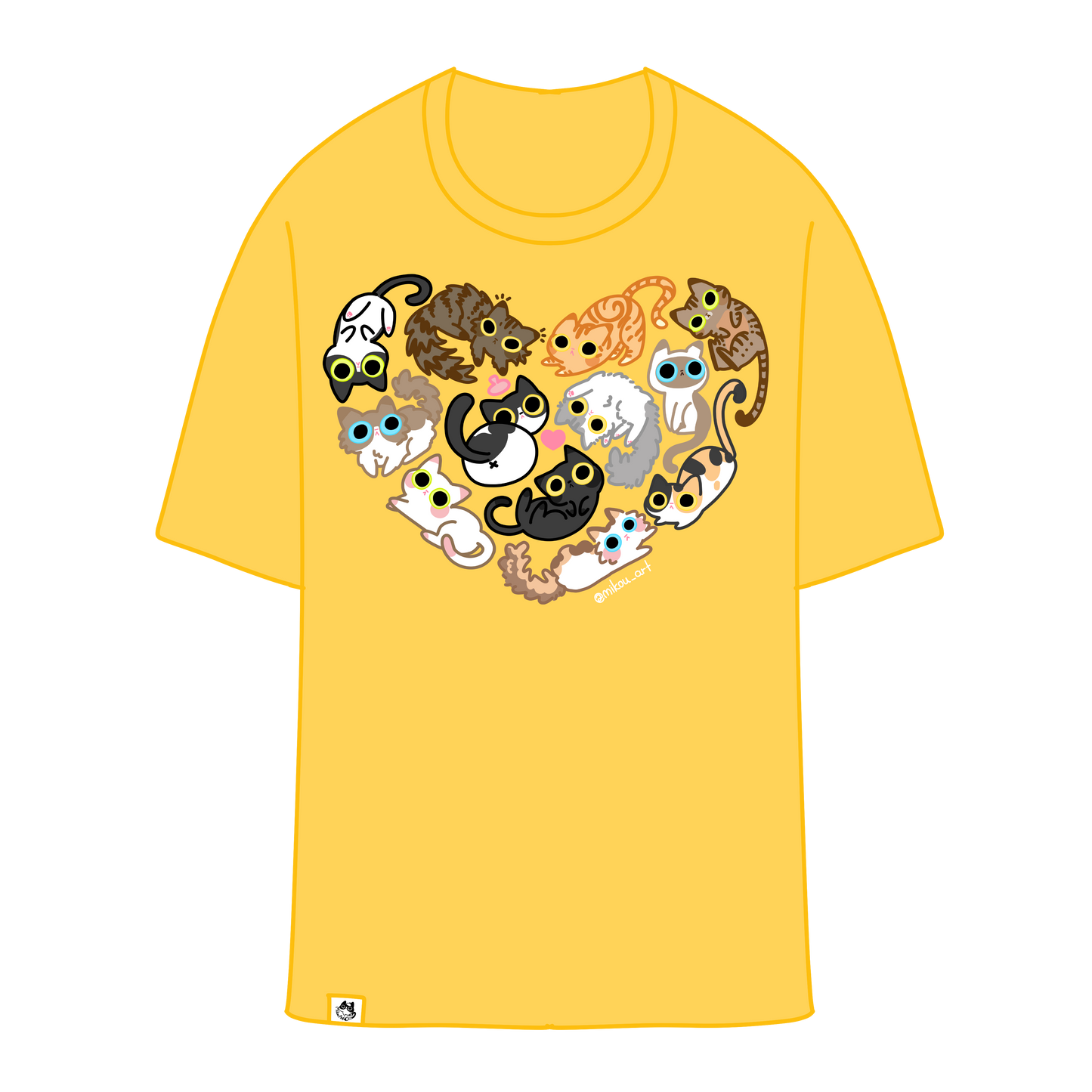 Feline Love Heart Crew T-Shirt | My Heart Jam-packed with Kitty Love | Unisex Tee | Mikou Original Art
