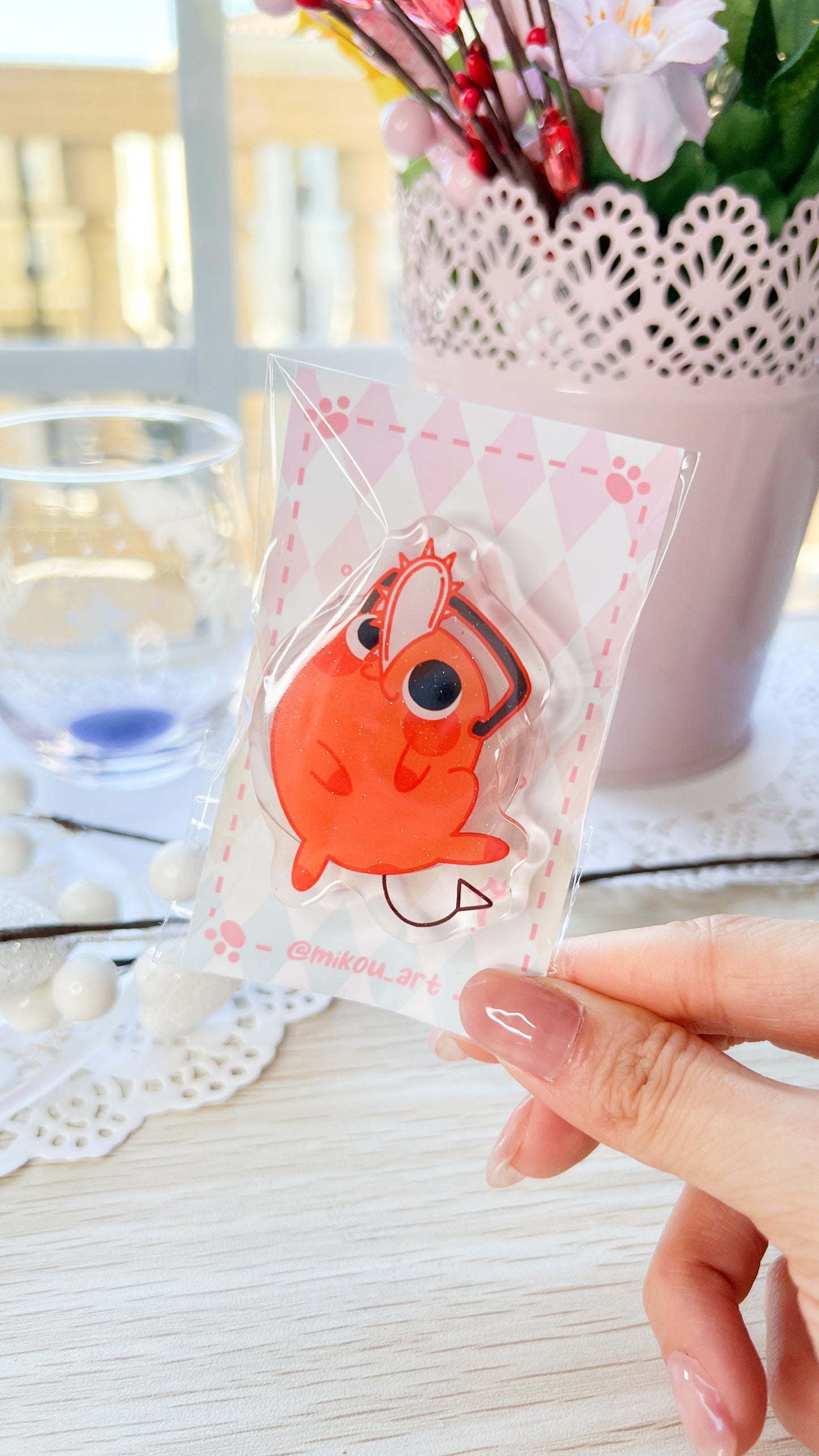 CSM Laying Cute Chainsaw dog| Shining Acrylic Epoxy Phone Grip/Holder