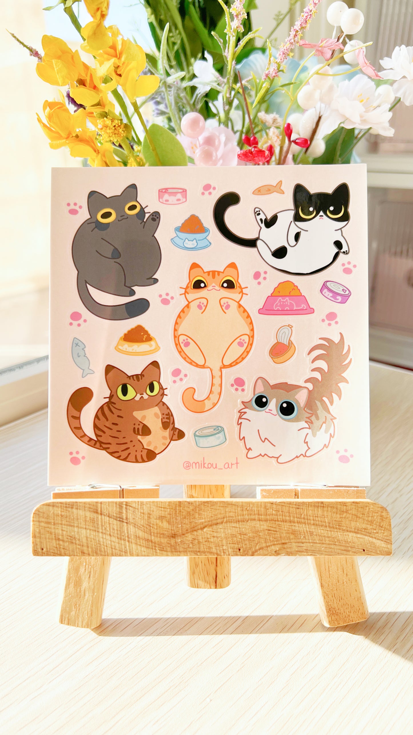 Sticker Sheet | Ballon Cats Collage | 5.5x5.5 inch | Mikou Original Art