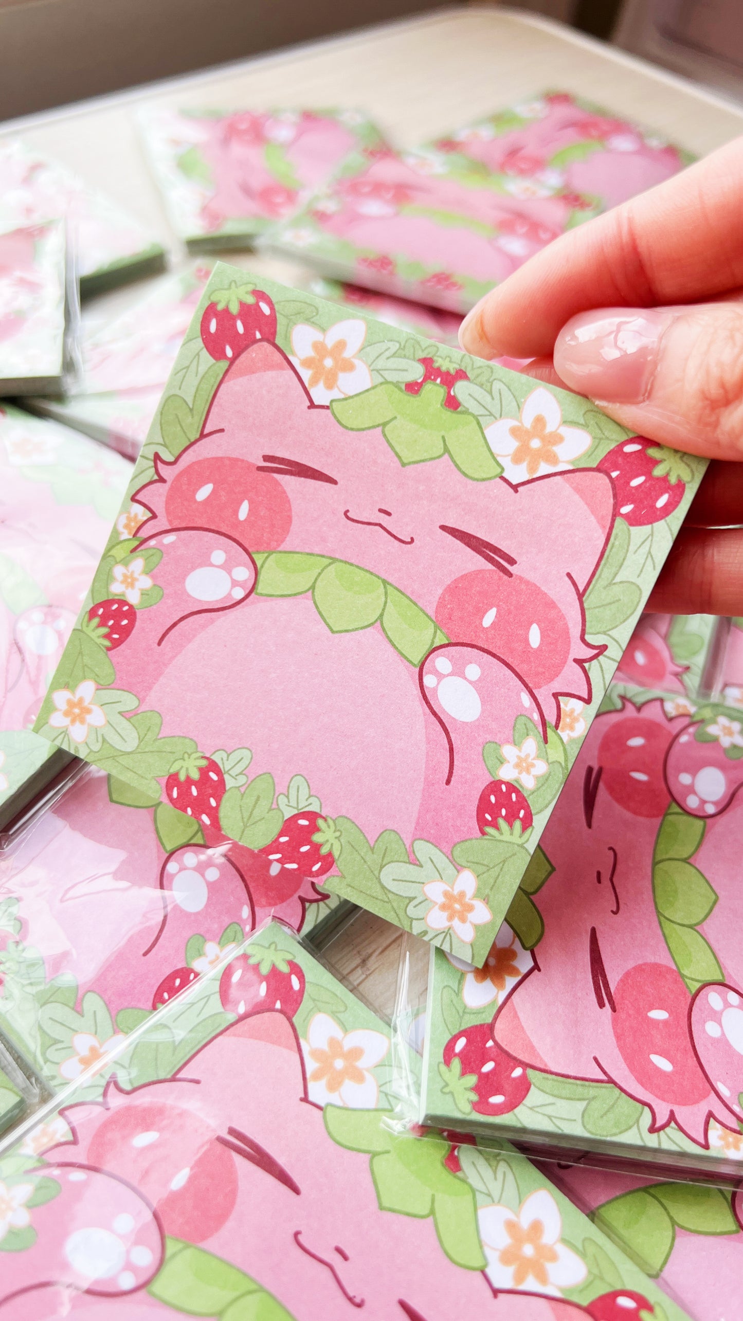 Notepad | Whimsical Strawberry Cat Collage| Mikou Original Art