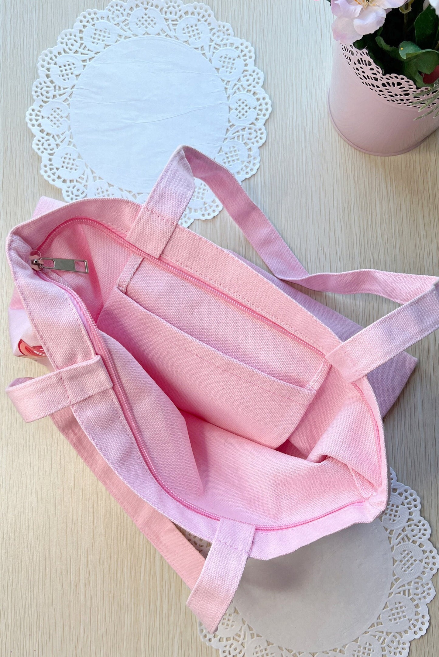 Full of Strawberry Cats Cotton Tote Bag | 100% Pink Cotton | Gift for Cat Lovers | Handmade, Durable and Functional | Mikou Original Art