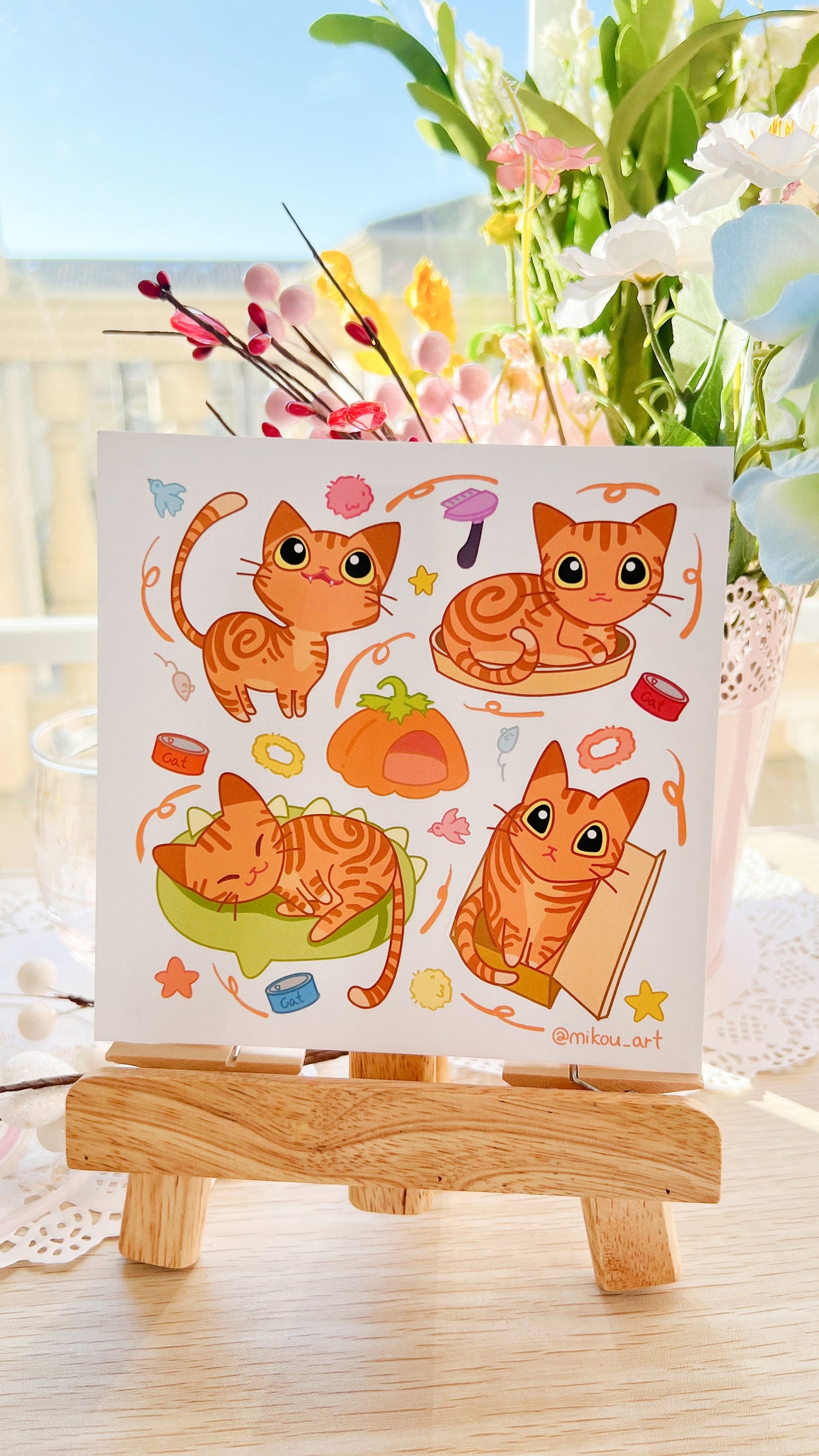 Orange Cat Collage Vinyl Sticker Sheet | 5.5x5.5 inch | Mikou Original Art