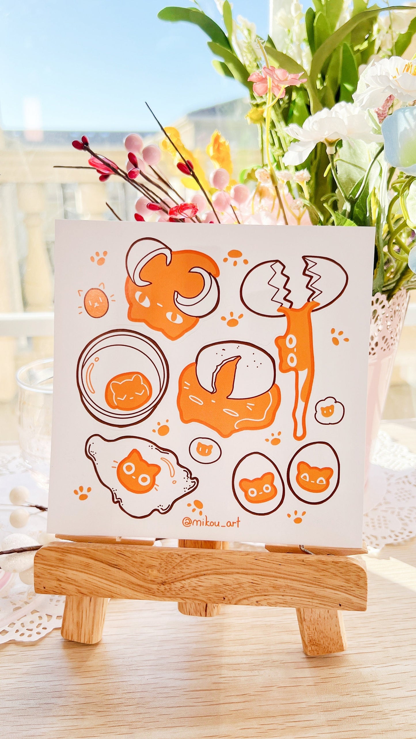 Whimsical Yolk Cat Collage Vinyl Sticker Sheet | 5.5x5.5 inch | Waterproof, and Fade-Resistant | Gift for Cat Lovers | Mikou Original Art