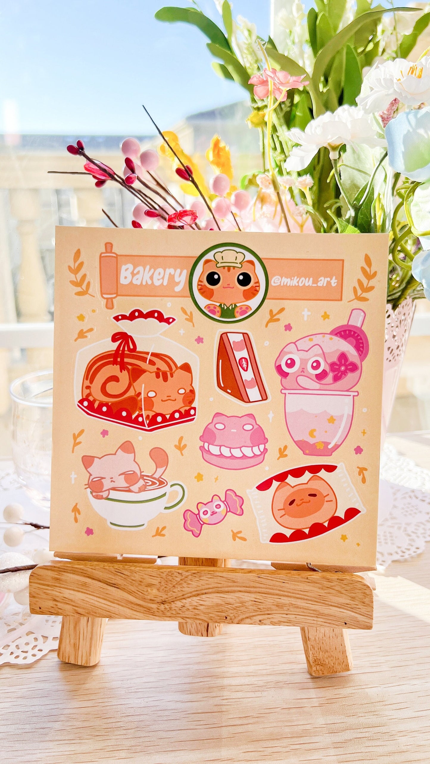 Whimsical Cat Bakery Collage Vinyl Sticker Sheet | 5.5x5.5 inch | Mikou Original Art