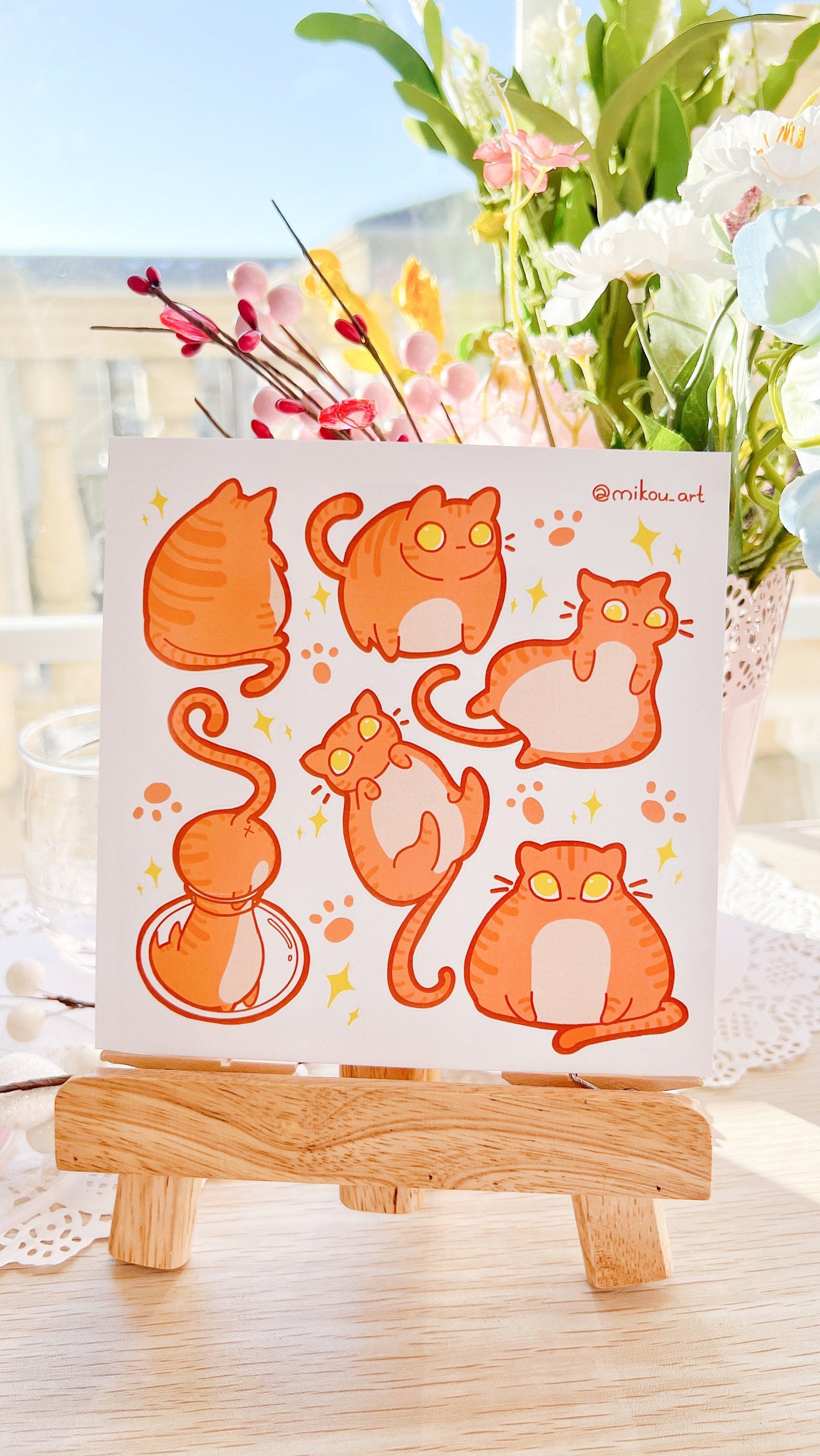 Chubby Orange Cat Collage Vinyl Sticker Sheet | 5.5x5.5 inch | Waterproof & Fade-Resistant | Mikou Original Art
