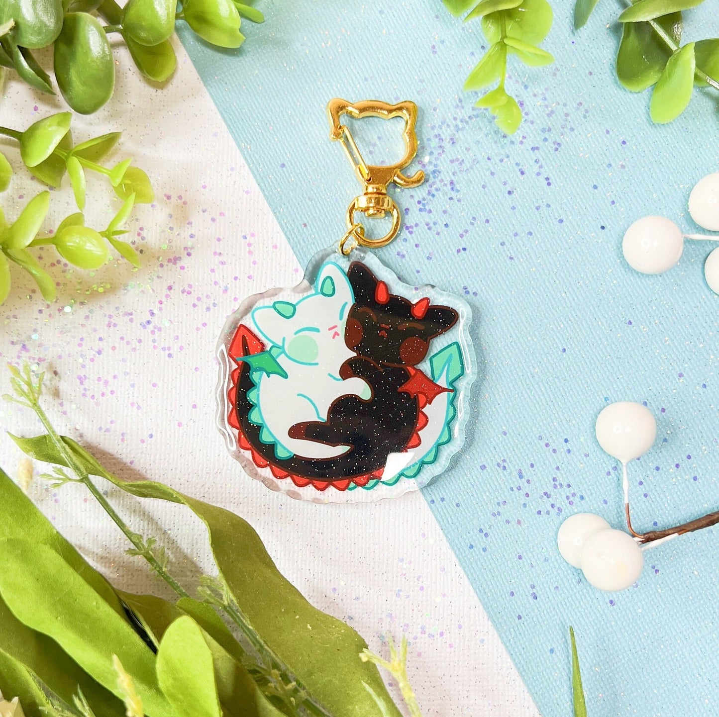 Cute Dragon Cat Epoxy Acrylic Keychain/Charm | Mikou Original Art